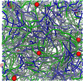 Nanoparticles diffusing through semiflexible polymers